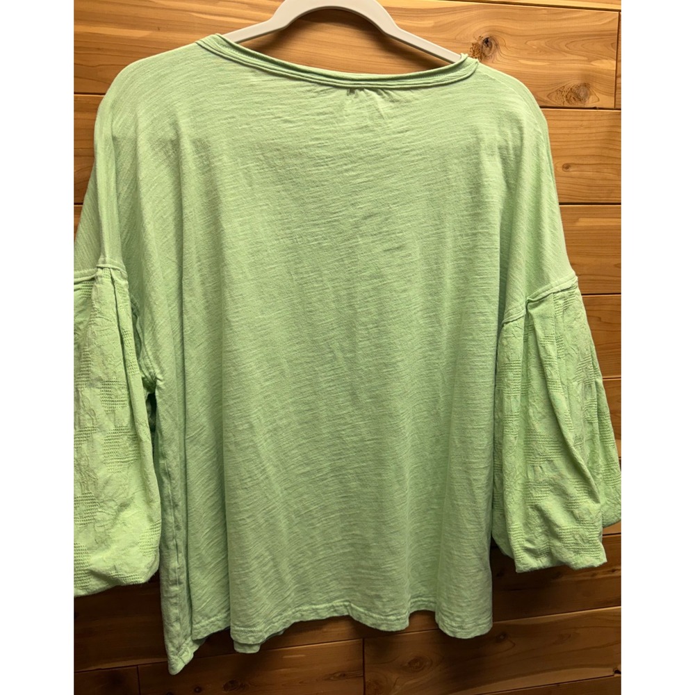 Easel Los Angeles Womens Medium Green Cotton Puff Sleeve Slub Knit Top - Picture 6 of 6